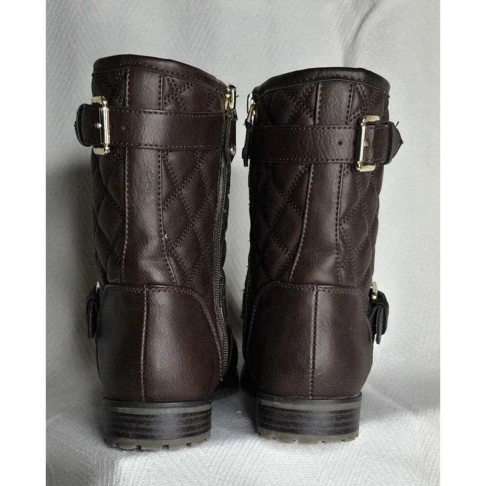 Women's Sporto Faux Fur‎ Lined Gold Buckles Quilted Brown Boots 